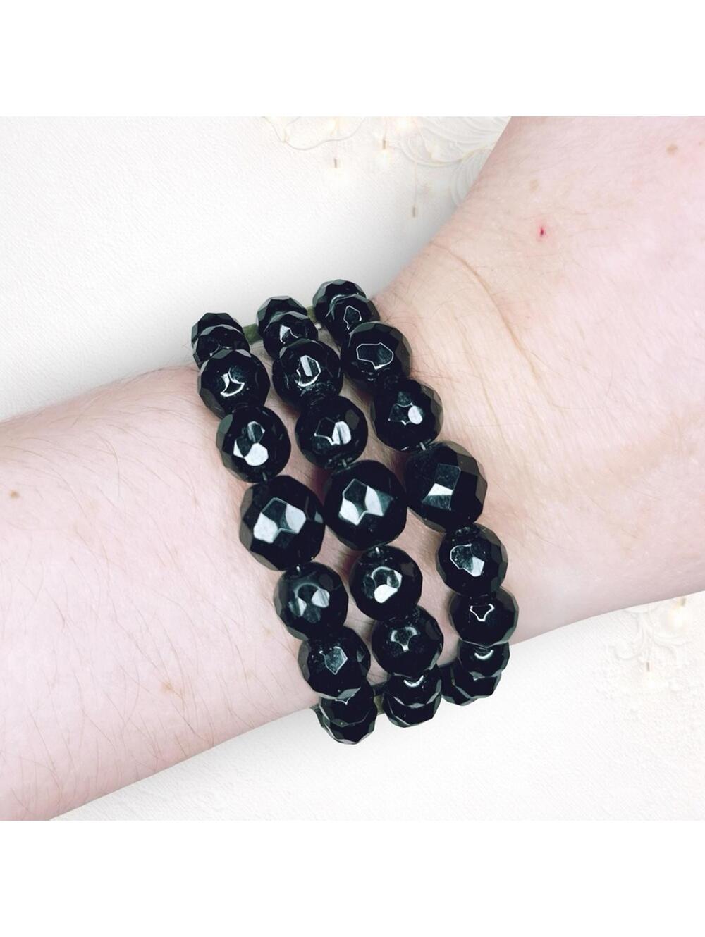 699. Black Glass Memory Wire Bracelets